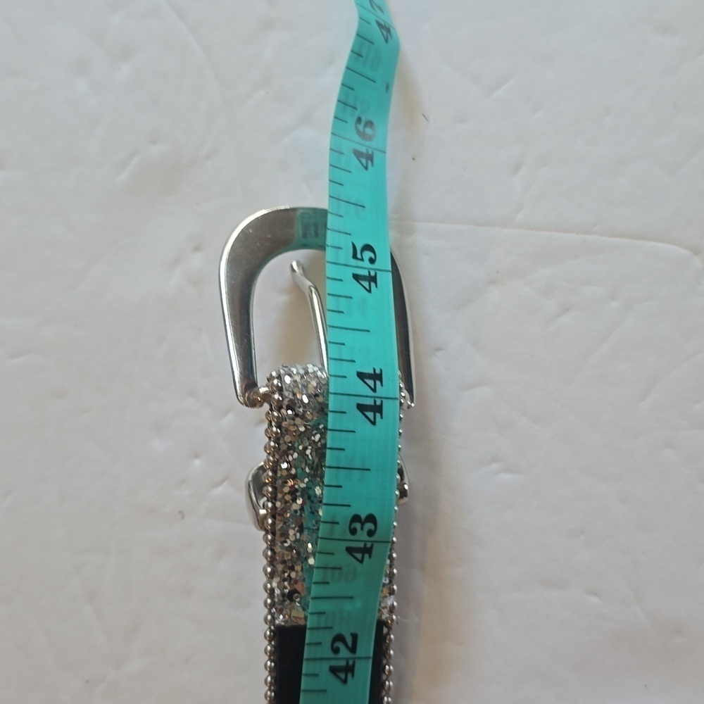 Womens Silver Sparkle Bling Glitter Belt Sparkle Silver Buckle Sz.XL - Picture 6 of 8